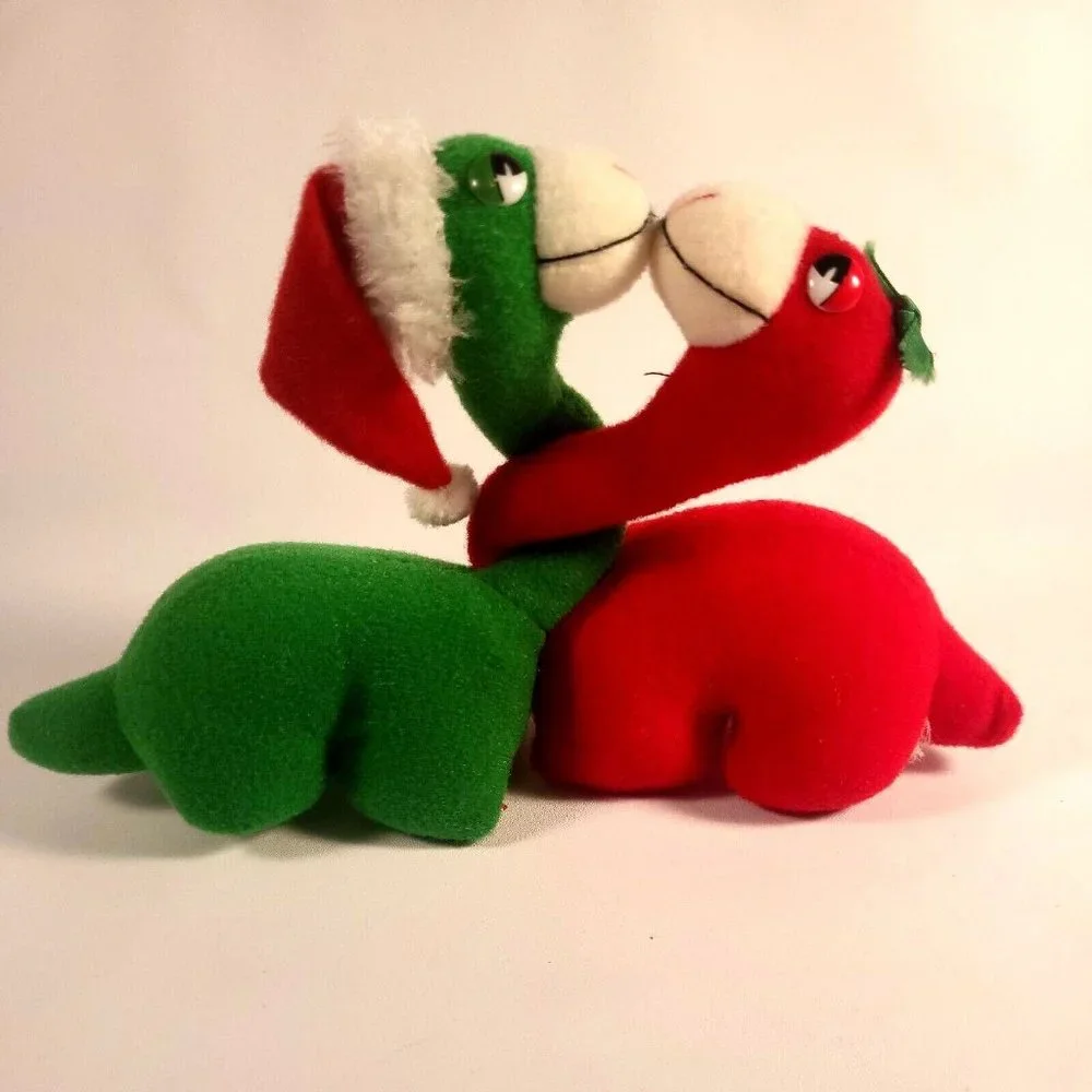 Vtg Applause Holiday Hugging posable plush Dinosaurs red green his hers 6